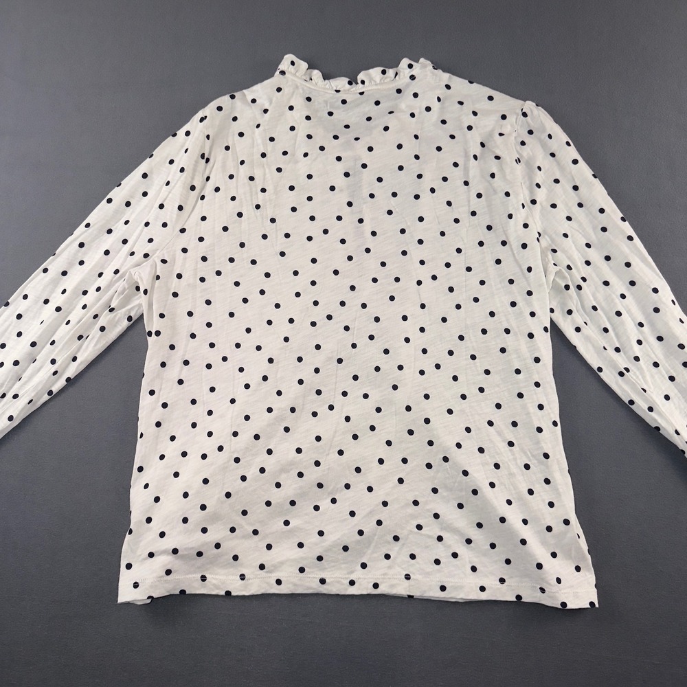 Boden Polka Dot Ruffle Neck Tie Blouse White Navy Blue Long Sleeve Top US 12 - Picture 6 of 6